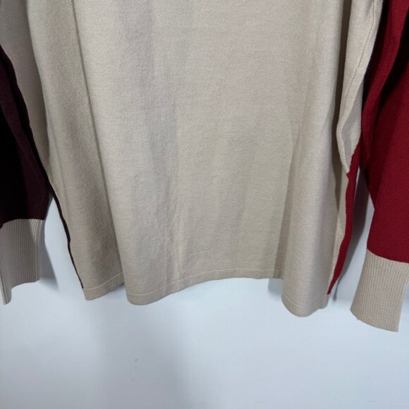 EXUS Beige Red Colorblock Geometric Sweater Size XL Modern Long Sleeve Knit - Picture 12 of 15